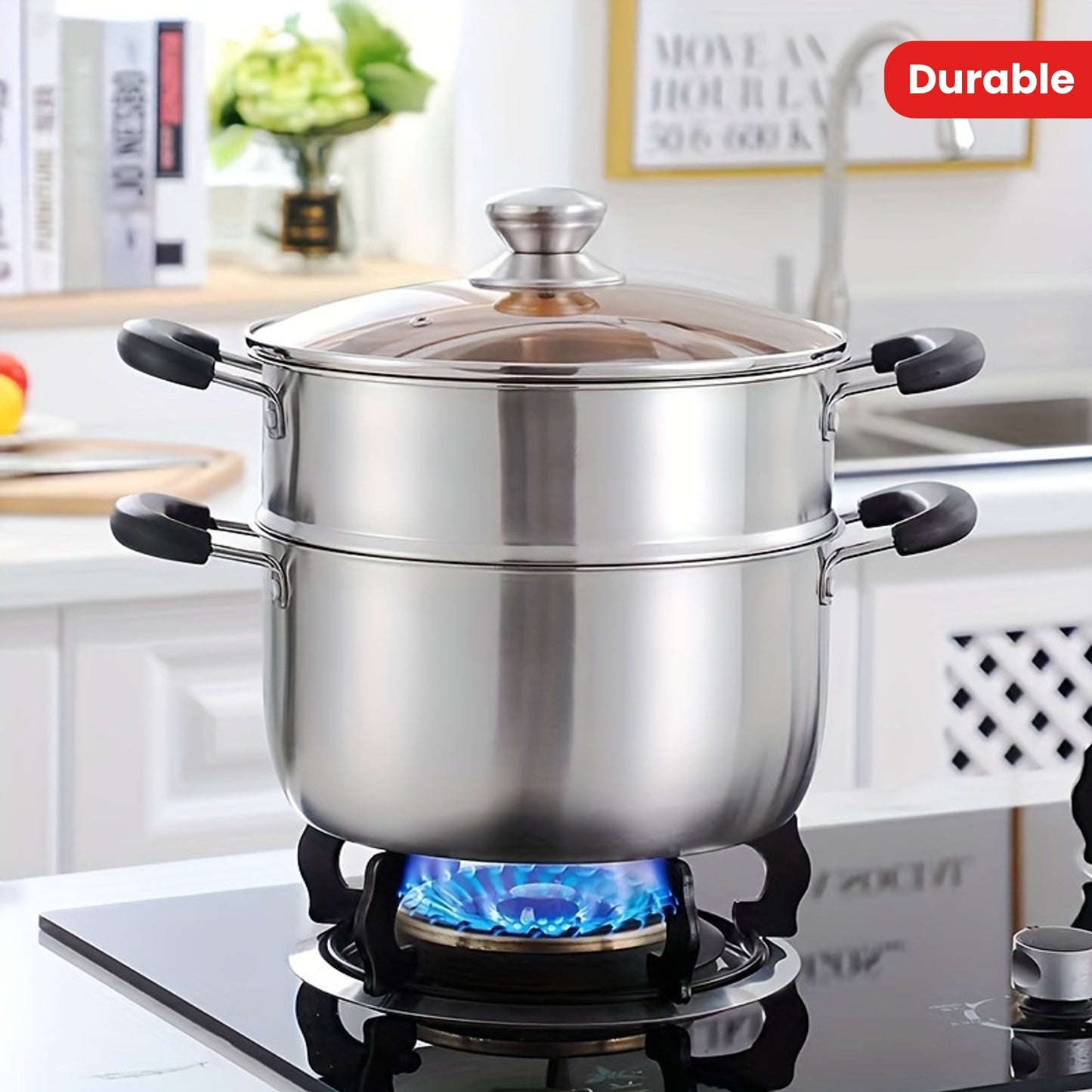 Versatile Stainless Steel Stockpot with Steamer Insert - Ideal for Soups, Stews, Breads, and Seafood - Long-lasting and Suitable for Induction and Gas Stoves in Home and Restaurant Kitchens