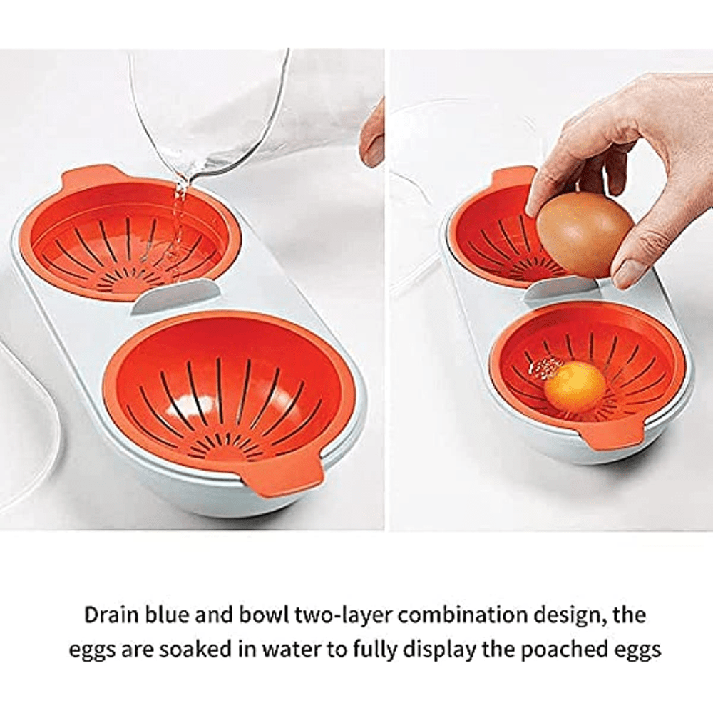 The 2-Cup Microwave Egg Poacher offers convenient breakfast preparation, is heat resistant and BPA free, and comes with a drain basket. Ideal for steamed eggs, cake molds, and more. Available in Green, Blue, and Red.