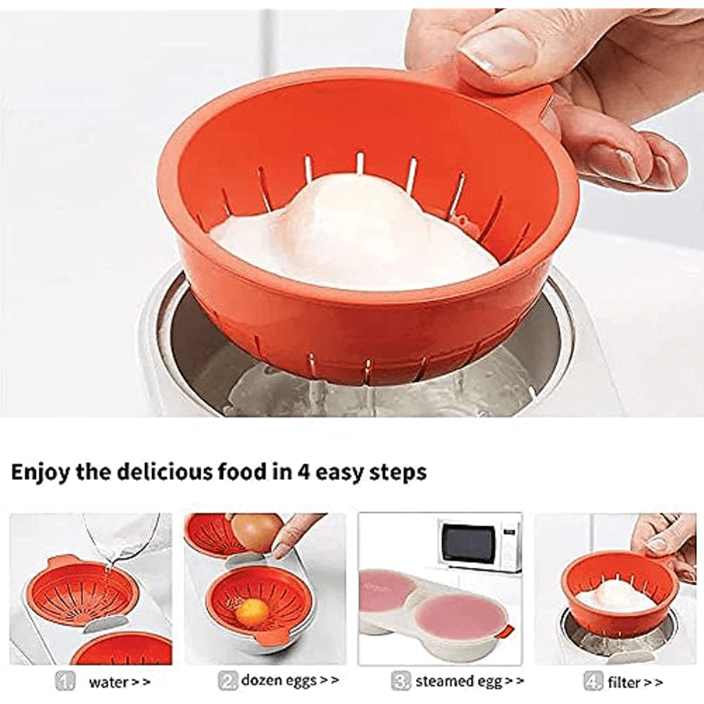 The 2-Cup Microwave Egg Poacher offers convenient breakfast preparation, is heat resistant and BPA free, and comes with a drain basket. Ideal for steamed eggs, cake molds, and more. Available in Green, Blue, and Red.