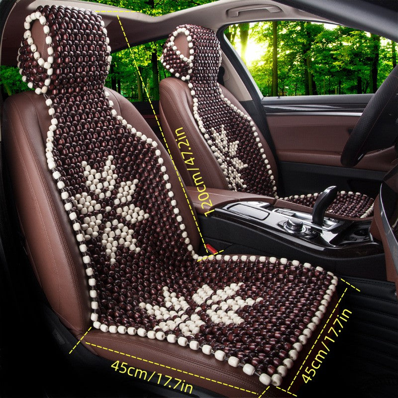 1pc Breathable Wooden Bead Car Seat Cushion - Cooling and Durable with Floral Embroidery for All-Season Comfort