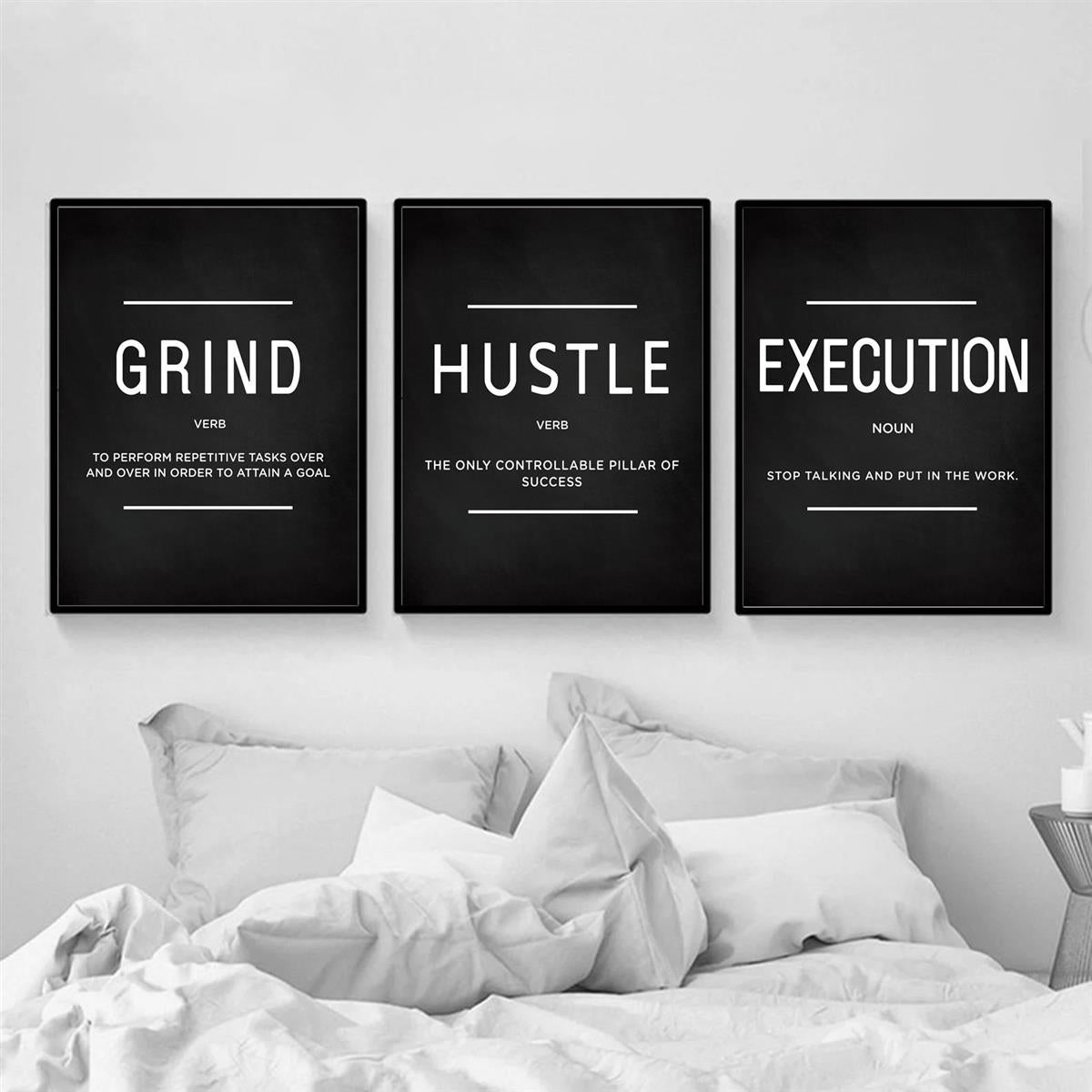 Set of 3 motivational canvas wall art quotes for friends, entrepreneurs, and home office decor - posters without frames.