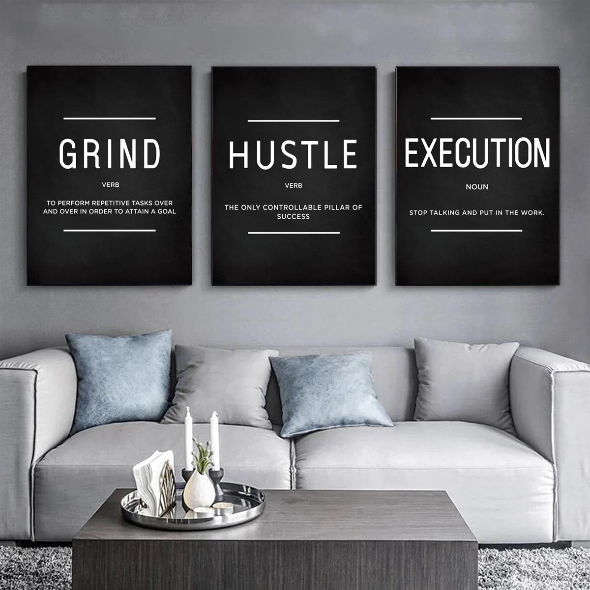 Set of 3 motivational canvas wall art quotes for friends, entrepreneurs, and home office decor - posters without frames.