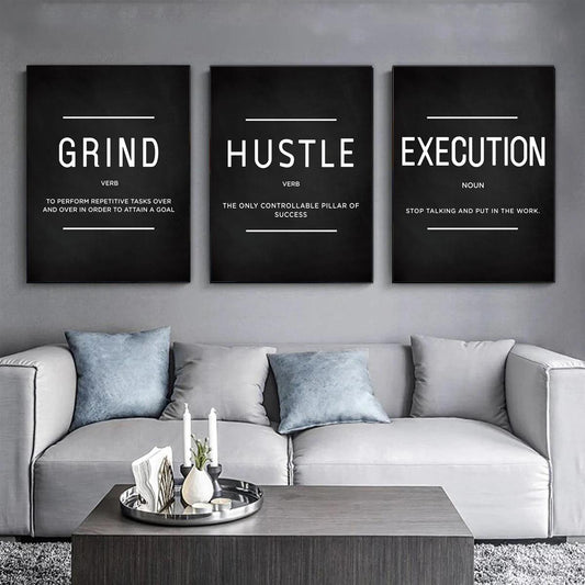 Set of 3 motivational canvas wall art quotes for friends, entrepreneurs, and home office decor - posters without frames.