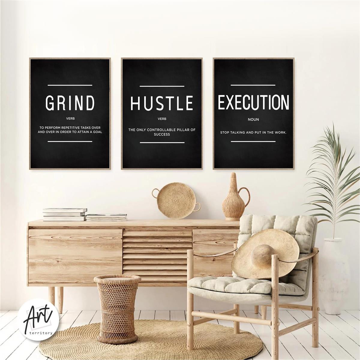 Set of 3 motivational canvas wall art quotes for friends, entrepreneurs, and home office decor - posters without frames.