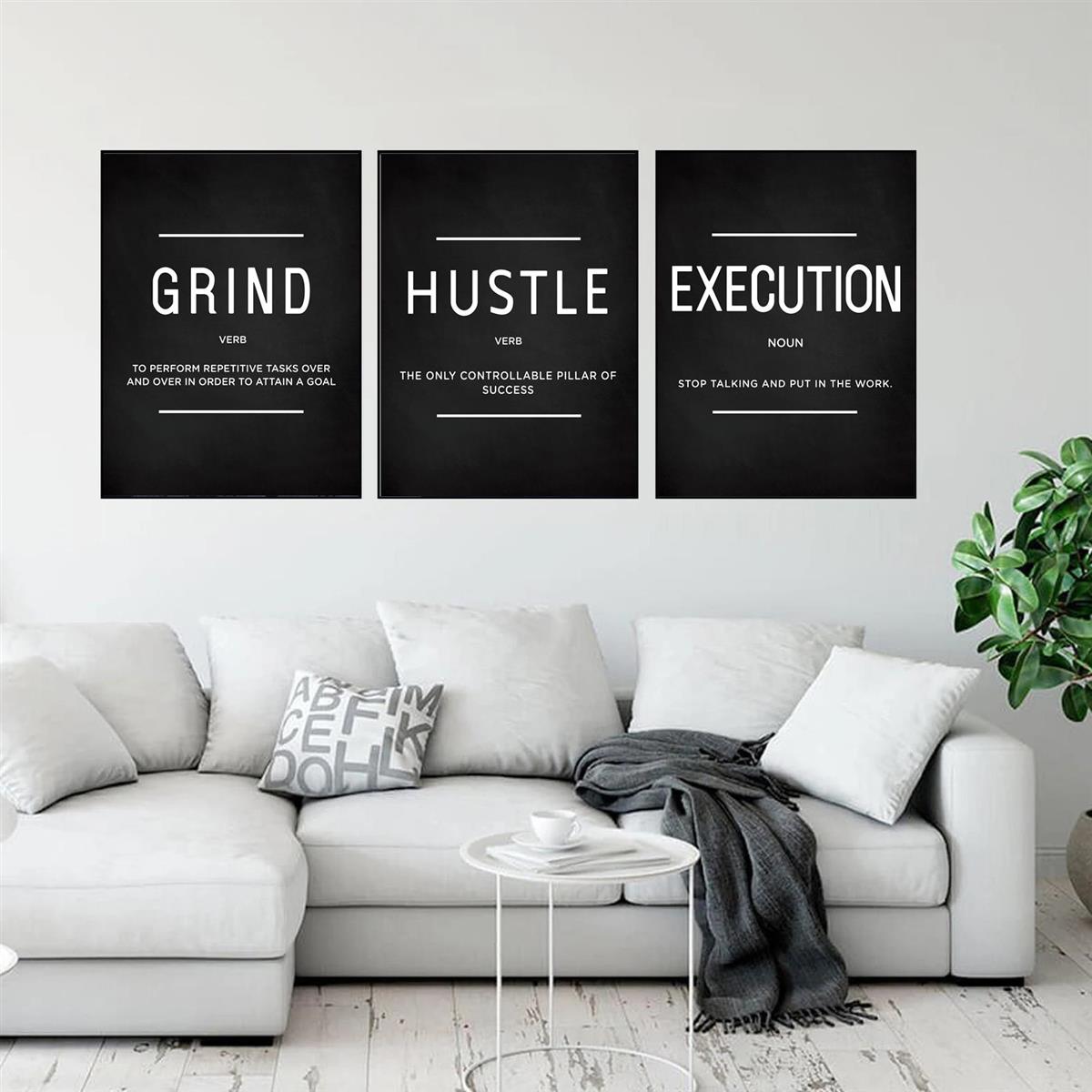 Set of 3 motivational canvas wall art quotes for friends, entrepreneurs, and home office decor - posters without frames.