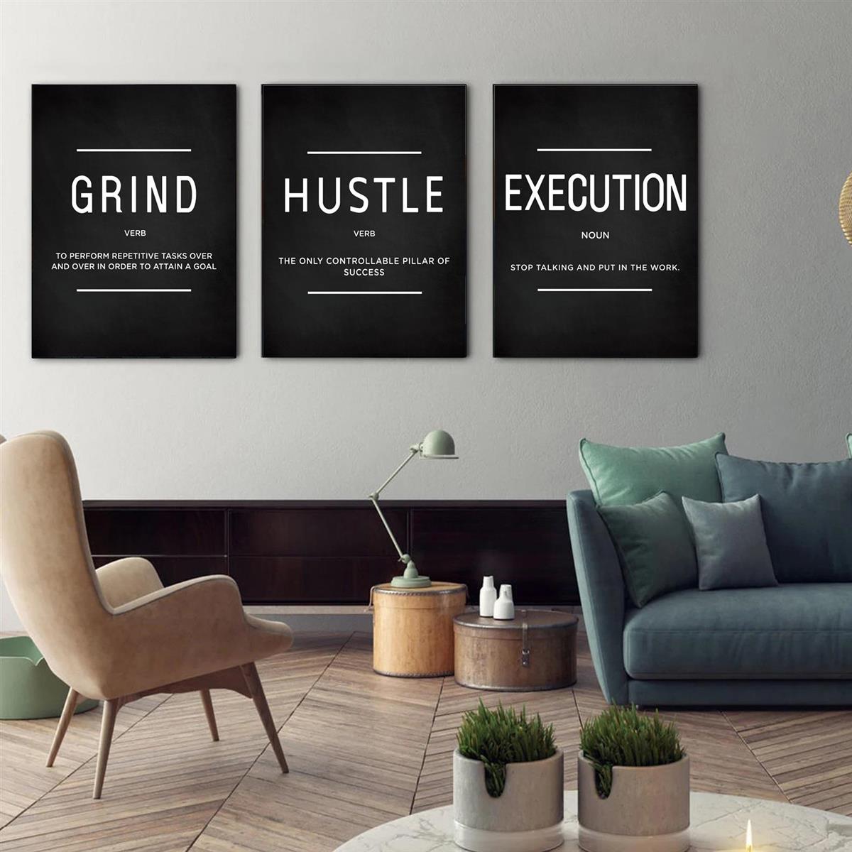 Set of 3 motivational canvas wall art quotes for friends, entrepreneurs, and home office decor - posters without frames.