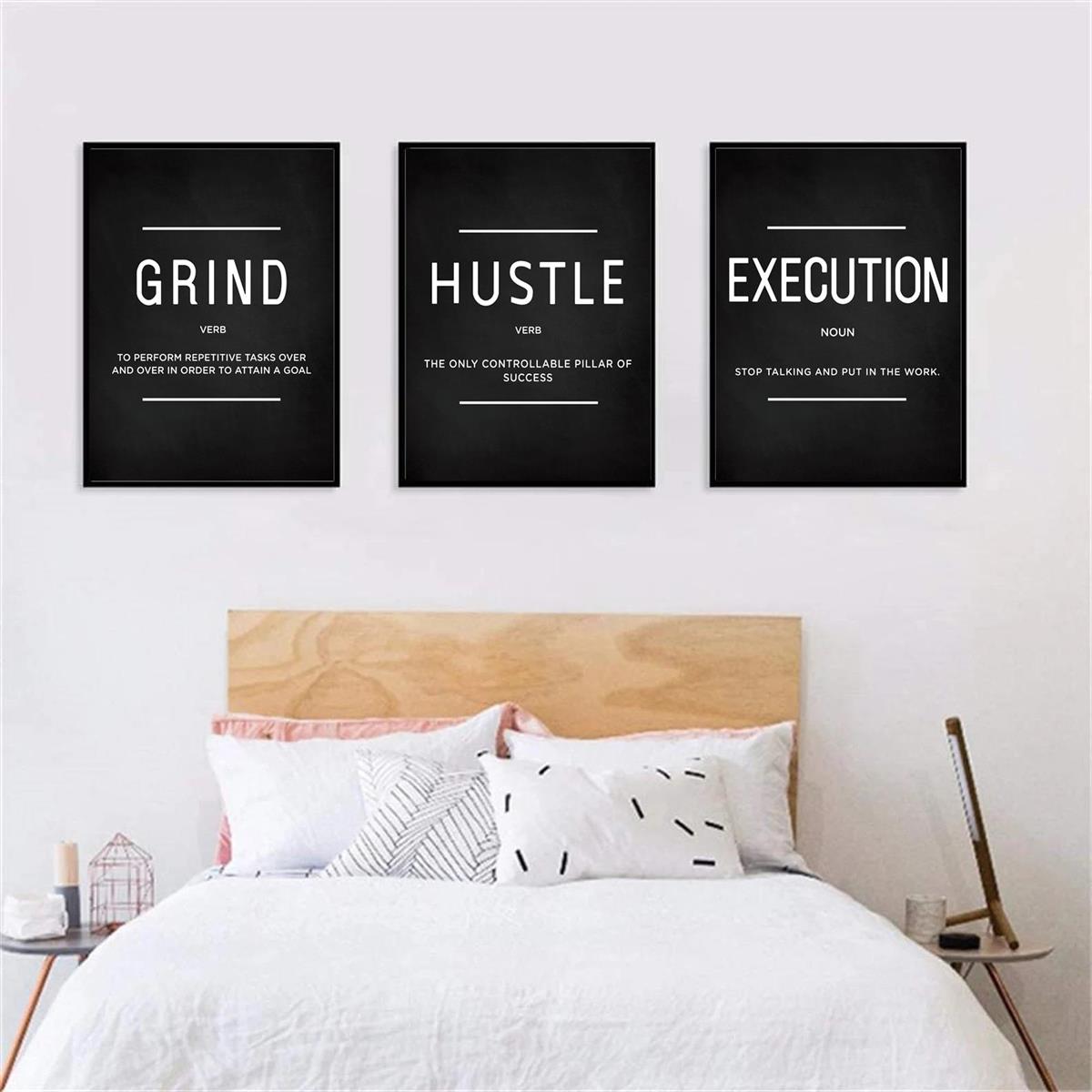 Set of 3 motivational canvas wall art quotes for friends, entrepreneurs, and home office decor - posters without frames.