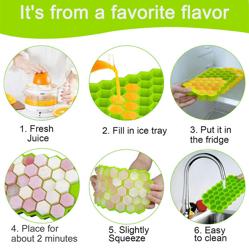 Silicone Ice Tray with Honeycomb Design - Create 37 Hexagonal Ice Cubes and Balls with Precision