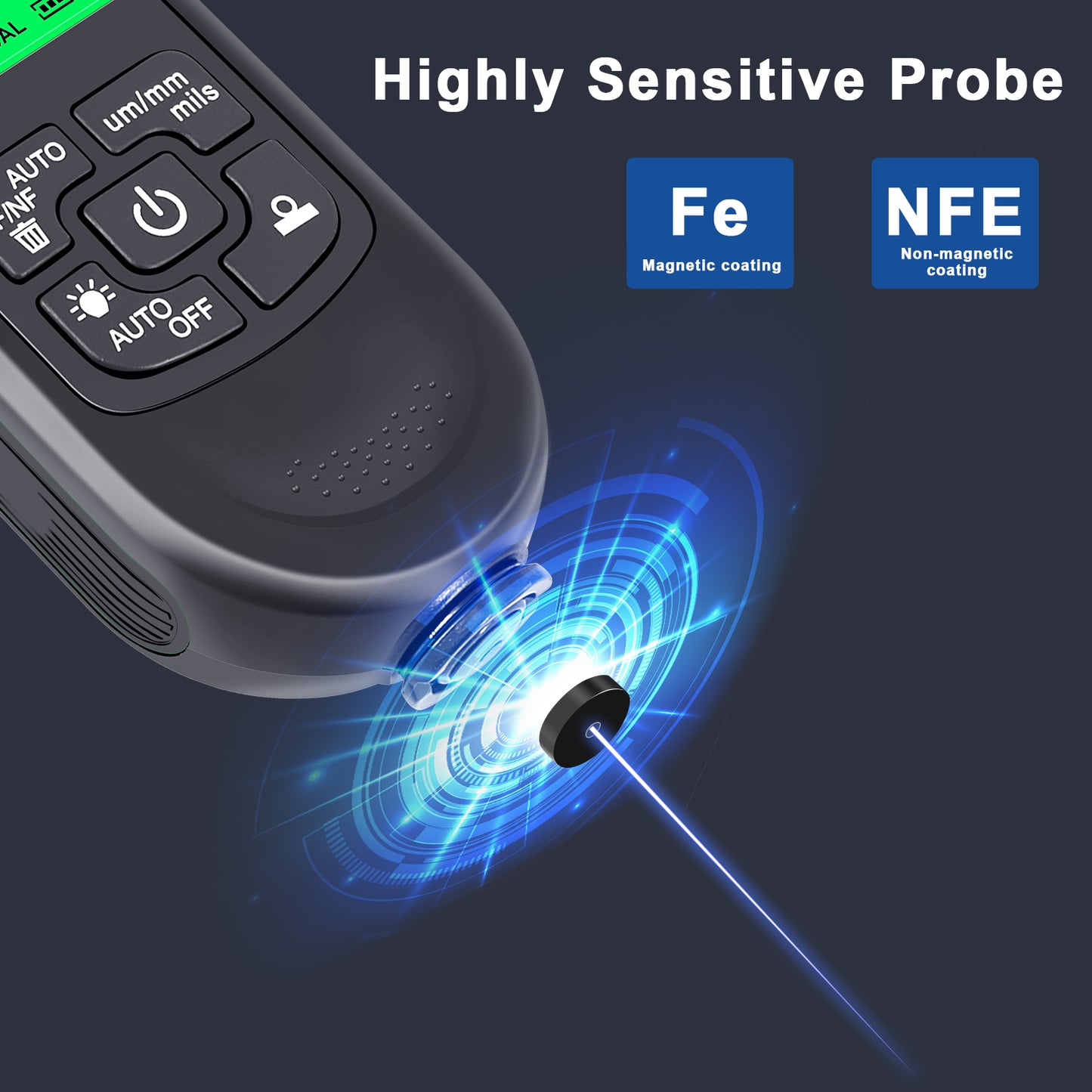 1pc NEW HW-300PRO Coating Thickness Gauge for Car Paint Film Testing, measuring 0-2000UM, with Fe&NFe Probe and FCC certification.