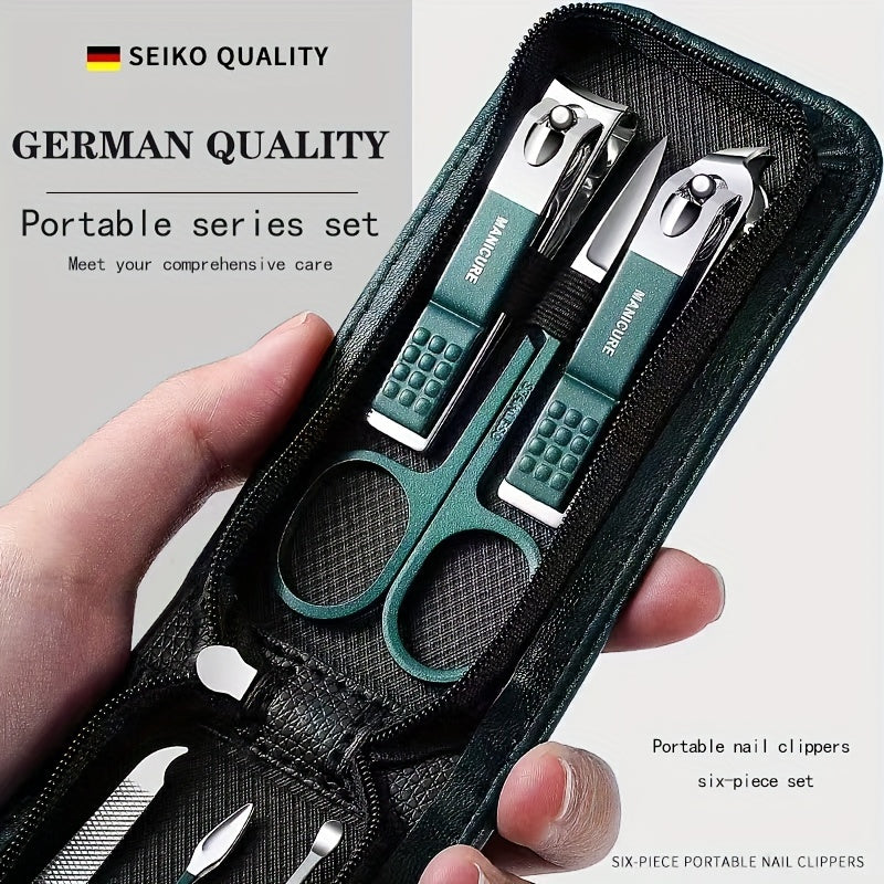 6-piece portable household nail clipper set with ear pick spoon.