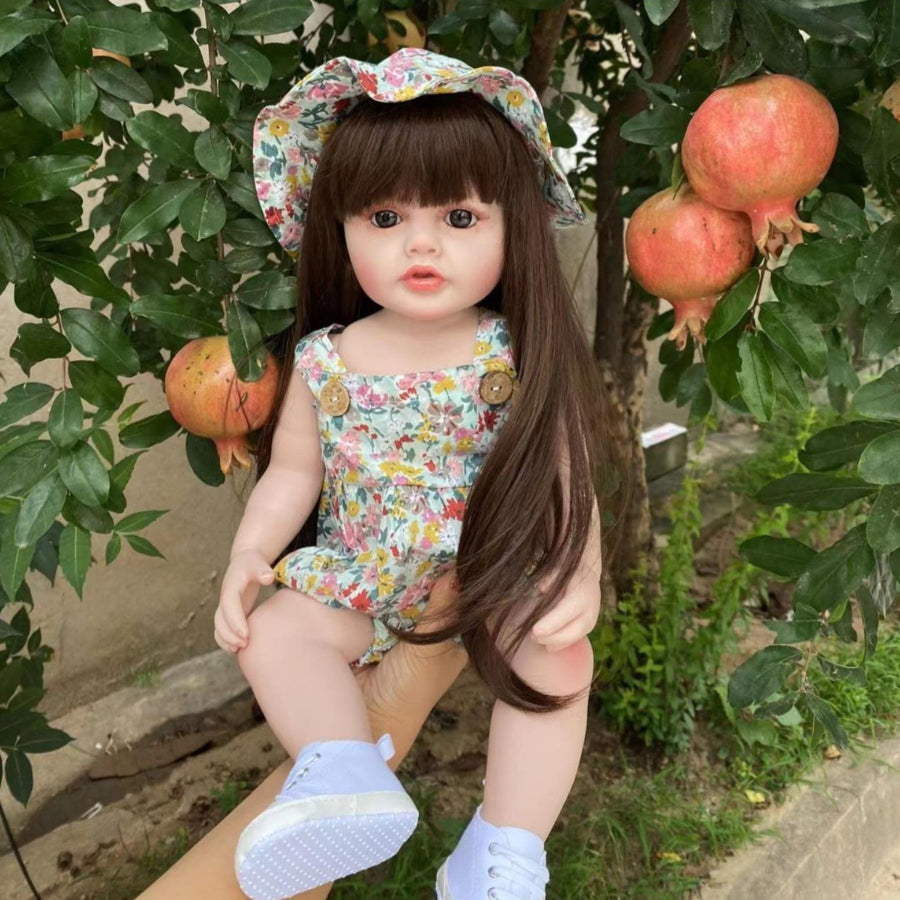 BZDOLL 55 CM Soft Body Vinyl Reborn Baby Girl Doll Toy, Lifelike 22 Inch Realistic Princess Toddler, Art Bebe Birthday Gift for Child.