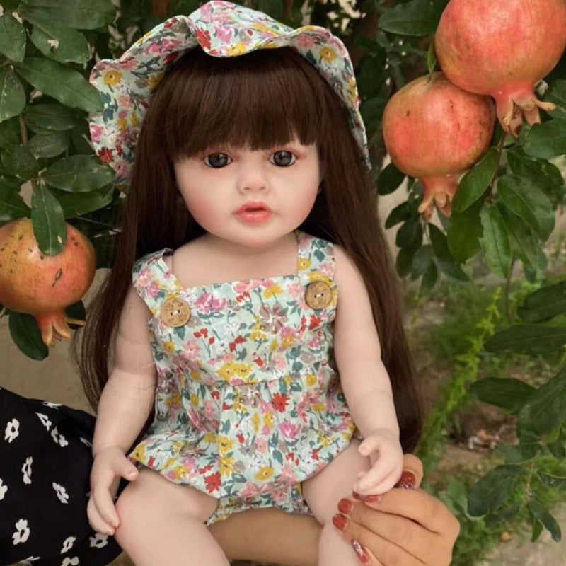 BZDOLL 55 CM Soft Body Vinyl Reborn Baby Girl Doll Toy, Lifelike 22 Inch Realistic Princess Toddler, Art Bebe Birthday Gift for Child.