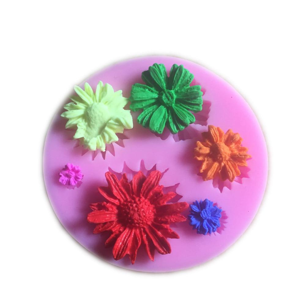 Enhance Your Baking with These Vibrant 3D Flower Silicone Molds - Set of 5 - Perfect for Fondant, Chocolate, & Pastries - Featuring Pink, Yellow, White, & Red Flowers - Size: 7.39cm - Ideal Craft Baking Tool and Cake Decorating Supplies