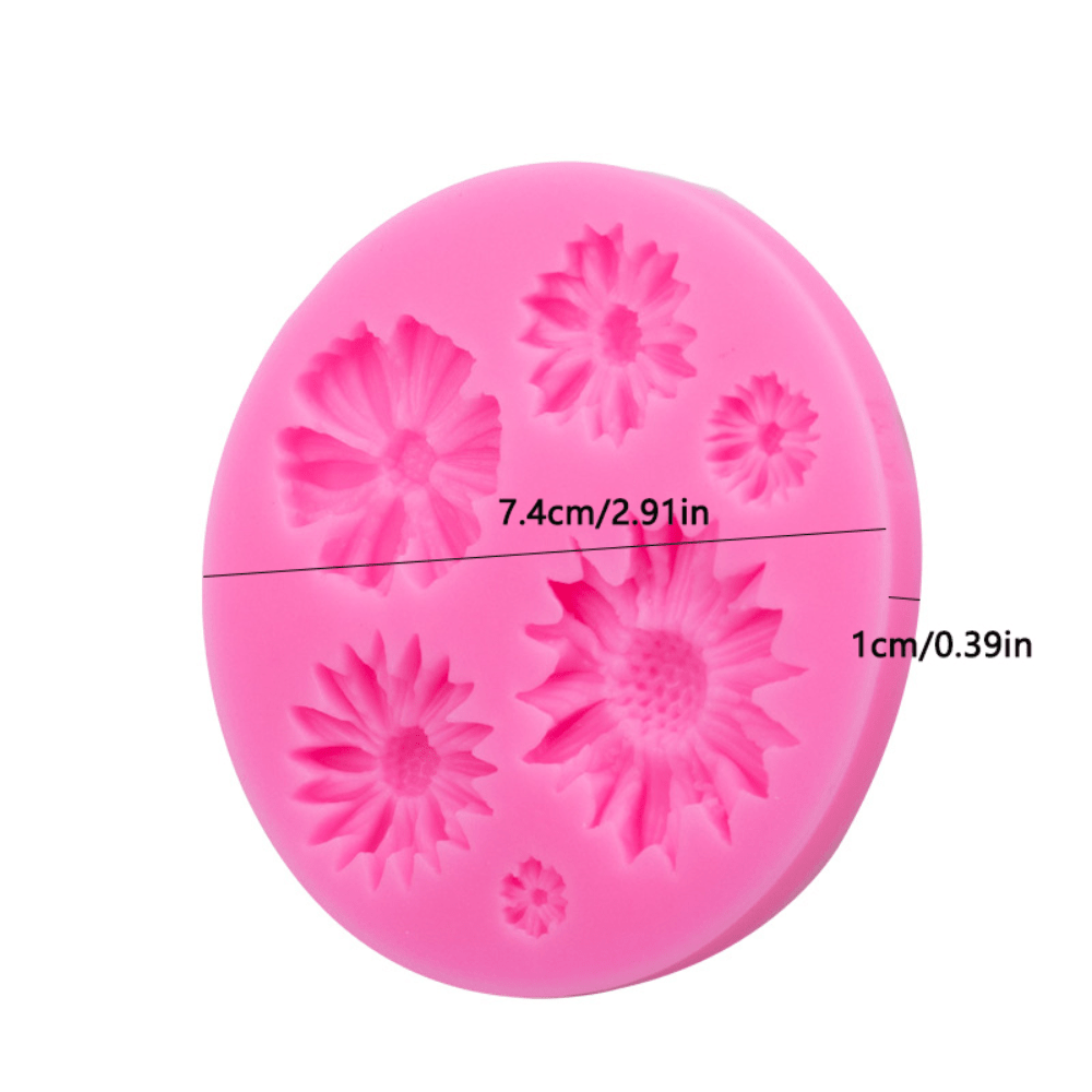 Enhance Your Baking with These Vibrant 3D Flower Silicone Molds - Set of 5 - Perfect for Fondant, Chocolate, & Pastries - Featuring Pink, Yellow, White, & Red Flowers - Size: 7.39cm - Ideal Craft Baking Tool and Cake Decorating Supplies