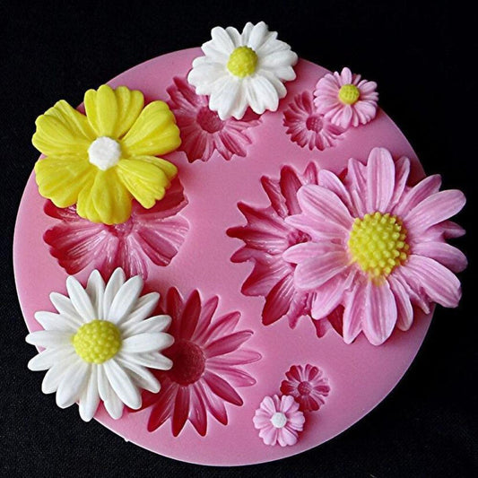 Enhance Your Baking with These Vibrant 3D Flower Silicone Molds - Set of 5 - Perfect for Fondant, Chocolate, & Pastries - Featuring Pink, Yellow, White, & Red Flowers - Size: 7.39cm - Ideal Craft Baking Tool and Cake Decorating Supplies