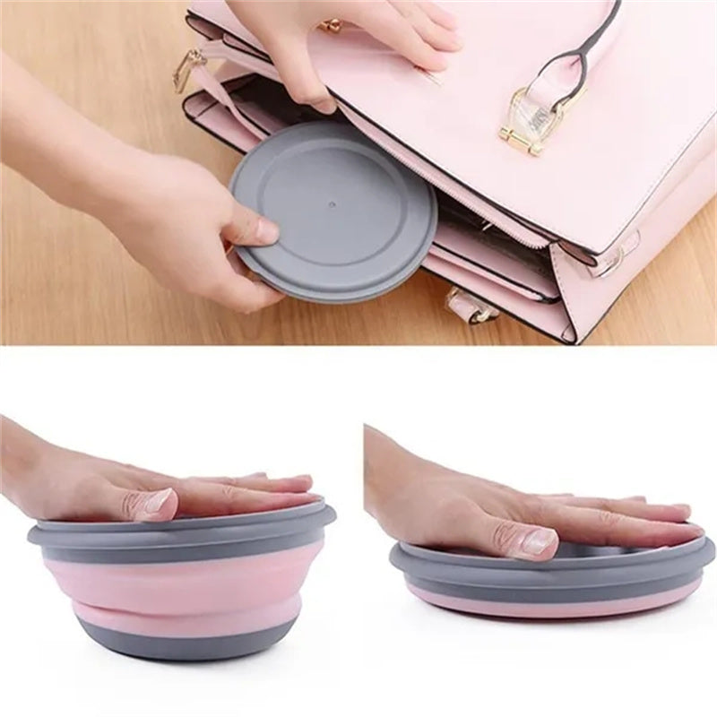 3 silicone folding bowls with lids for food and water, perfect for outdoor camping.