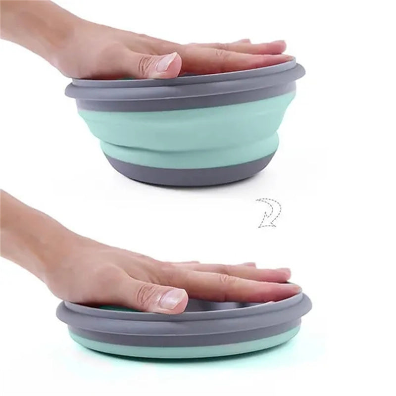 3 silicone folding bowls with lids for food and water, perfect for outdoor camping.