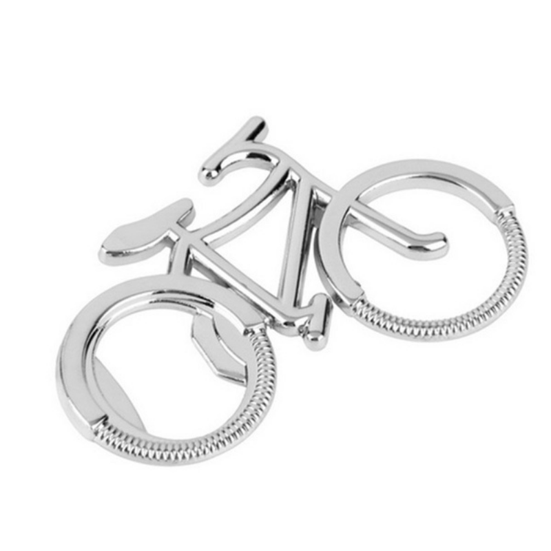 Stainless steel bicycle-shaped bottle opener for beer, wine, and juice. Great for kitchen gadgets, gifts, and home accessories.