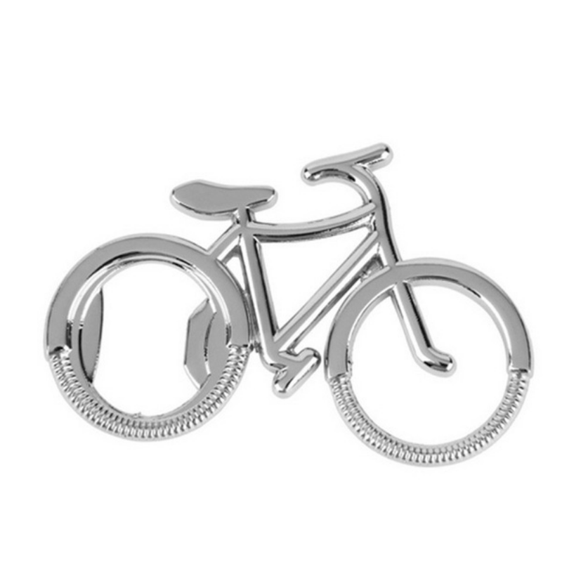 Stainless steel bicycle-shaped bottle opener for beer, wine, and juice. Great for kitchen gadgets, gifts, and home accessories.