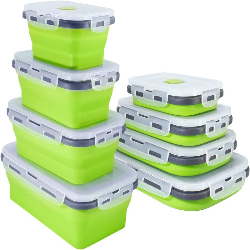 Collapsible Silicone Food Storage Containers, Set of 4 - Stackable, Space Saving, Microwaveable, Freezer and Dishwasher Safe, BPA Free - Perfect for Leftovers or Meal Prep, Foldable Lunch Box Containers, Essential Kitchen Accessories