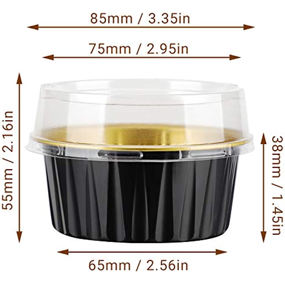 Reusable Aluminum Foil Baking Cups with Lids - Available in 10, 25, or 50 Count - Ideal for Cupcakes, Pies, Desserts, Catering, and Events - Black and Gold Color Options