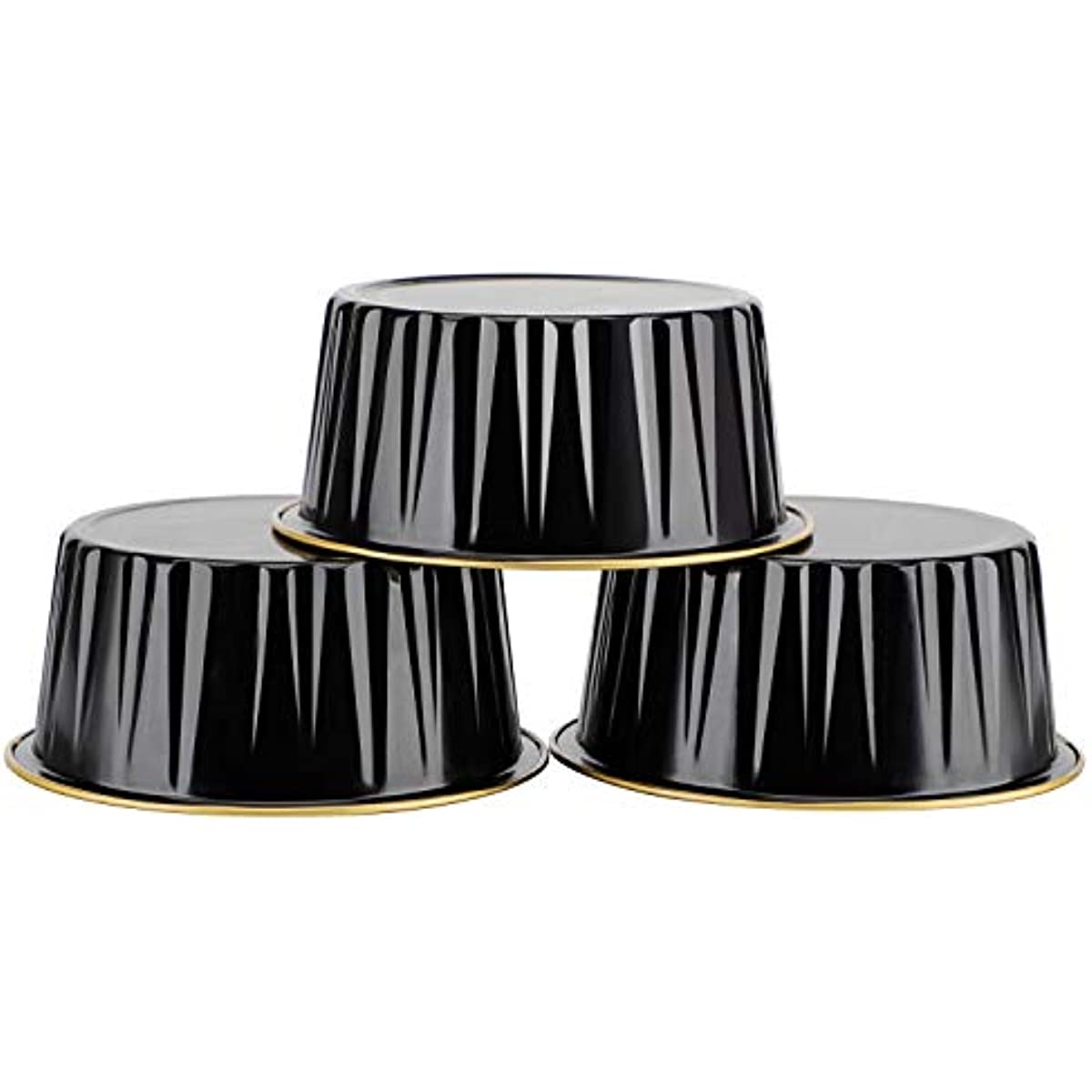 Reusable Aluminum Foil Baking Cups with Lids - Available in 10, 25, or 50 Count - Ideal for Cupcakes, Pies, Desserts, Catering, and Events - Black and Gold Color Options