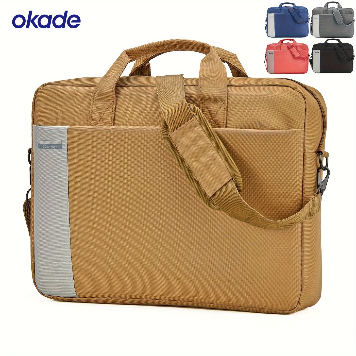 Okade T57 Heavy-Duty Laptop Bag fits 15.4/15.6/16” notebooks with shockproof padding and trolley strap. Ideal for office, travel, and college in brown, khaki, black, gray, blue, and assault