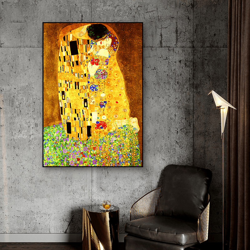 Gustav Klimt's "The Kiss" canvas print for vibrant living room decor, shipped safely rolled in a tube without frame.