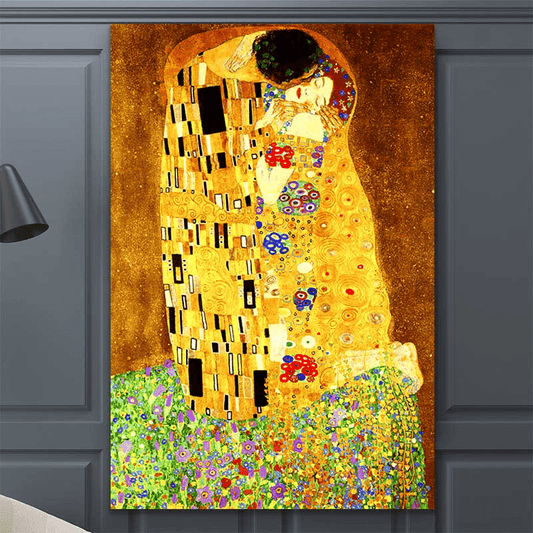 Gustav Klimt's "The Kiss" canvas print for vibrant living room decor, shipped safely rolled in a tube without frame.