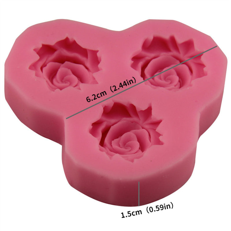 Rose Flower Shaped Silicone Mold with 3 Cavities - Perfect for DIY Pudding, Chocolate, Candy, Desserts, Gummy, Cupcake, Handmade Soap, Ice Cube, Ice Cream. Ideal for Cake Decorating, Baking, and Kitchen Crafting.