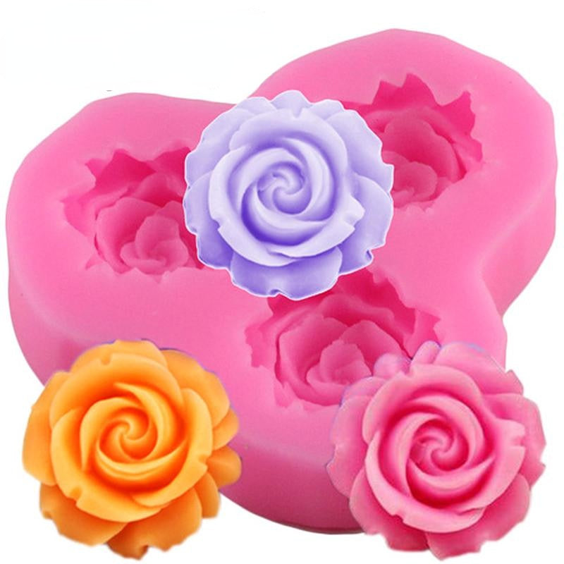 Rose Flower Shaped Silicone Mold with 3 Cavities - Perfect for DIY Pudding, Chocolate, Candy, Desserts, Gummy, Cupcake, Handmade Soap, Ice Cube, Ice Cream. Ideal for Cake Decorating, Baking, and Kitchen Crafting.