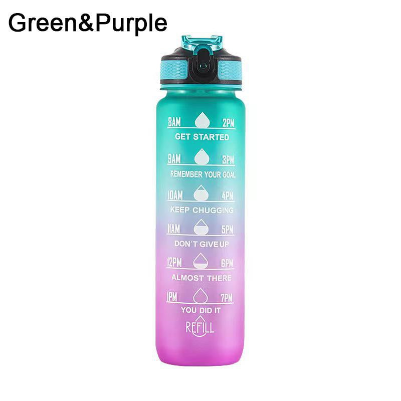 1 water bottle with time markers for motivation when drinking, suitable for gym, sports, outdoor activities, travel, and work.