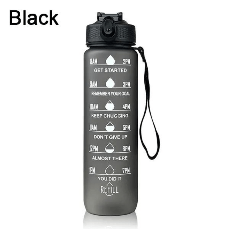 1 water bottle with time markers for motivation when drinking, suitable for gym, sports, outdoor activities, travel, and work.