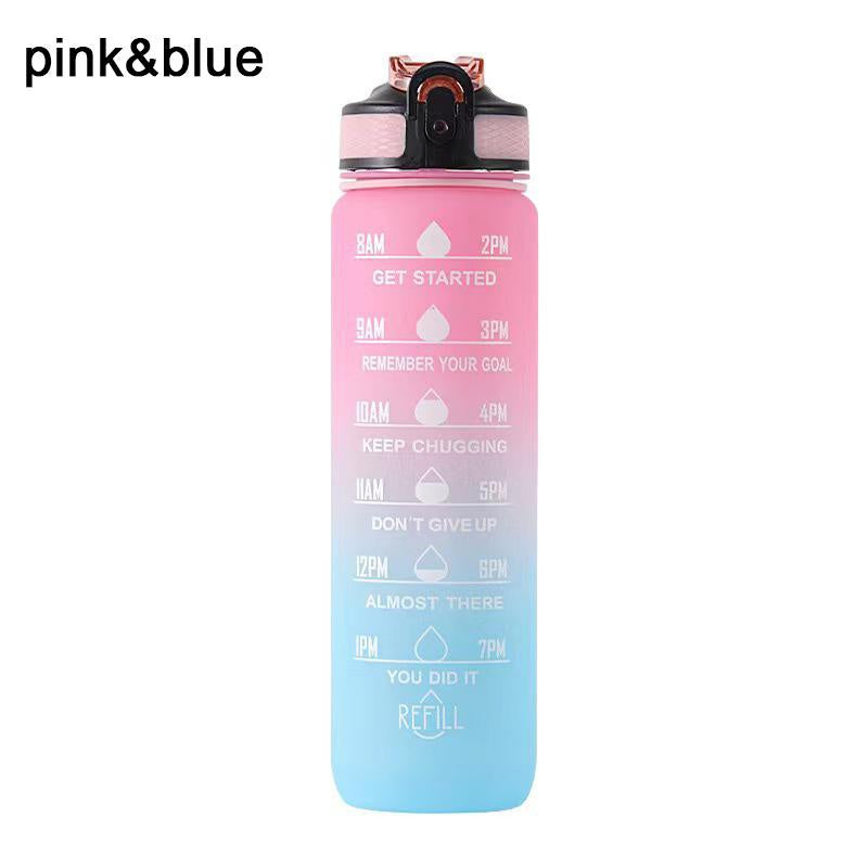 1 water bottle with time markers for motivation when drinking, suitable for gym, sports, outdoor activities, travel, and work.