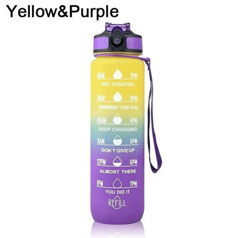 1 water bottle with time markers for motivation when drinking, suitable for gym, sports, outdoor activities, travel, and work.