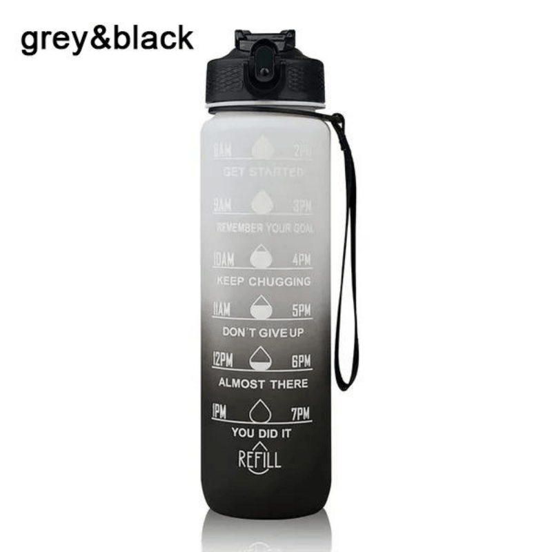 1 water bottle with time markers for motivation when drinking, suitable for gym, sports, outdoor activities, travel, and work.