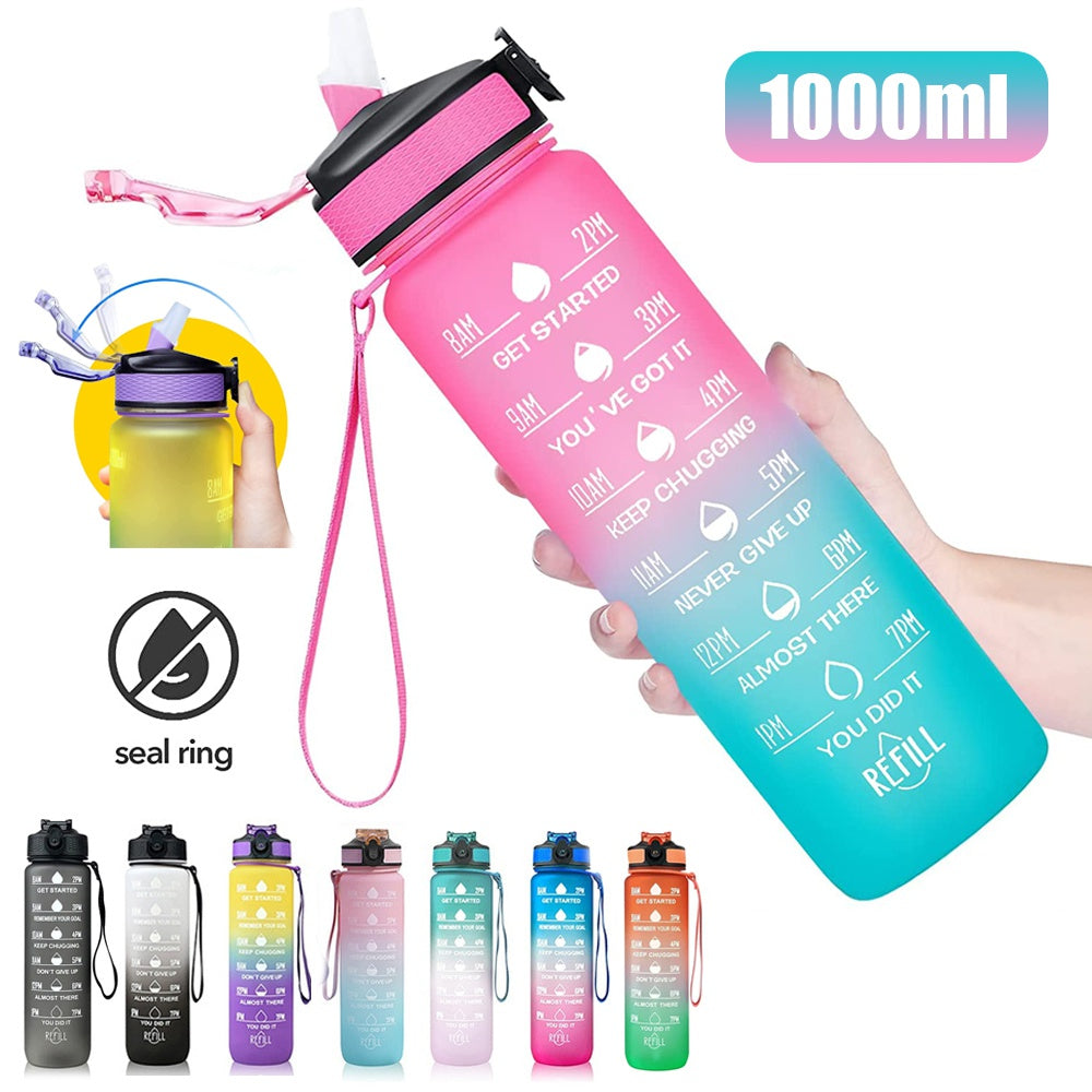 1 water bottle with time markers for motivation when drinking, suitable for gym, sports, outdoor activities, travel, and work.