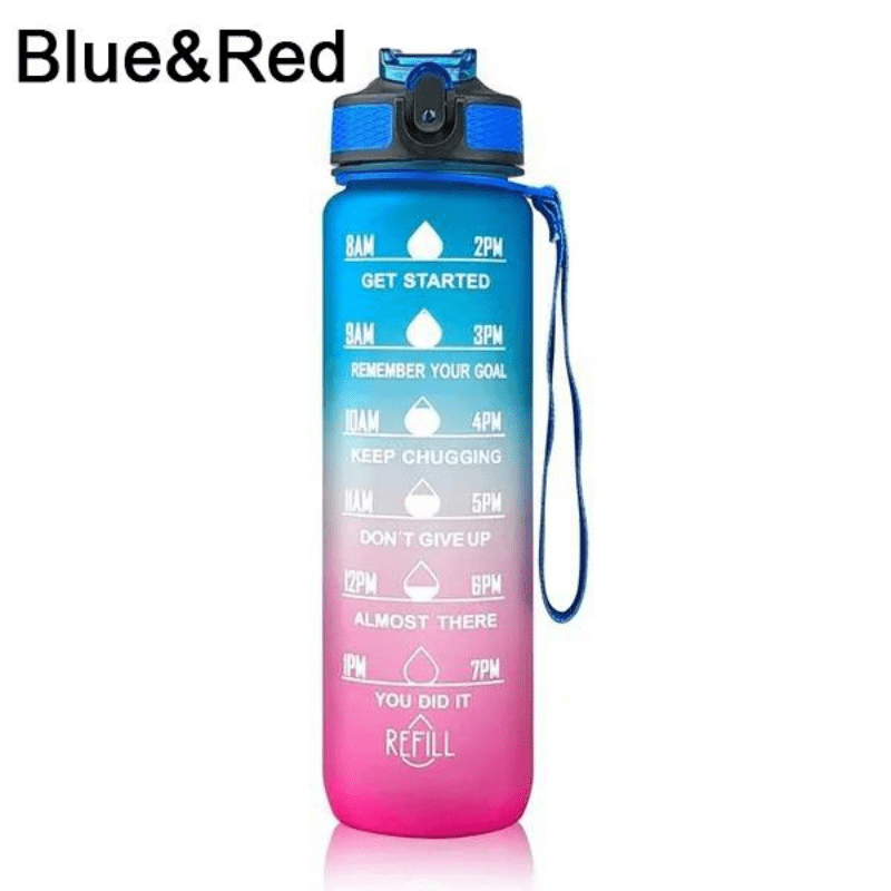 1 water bottle with time markers for motivation when drinking, suitable for gym, sports, outdoor activities, travel, and work.