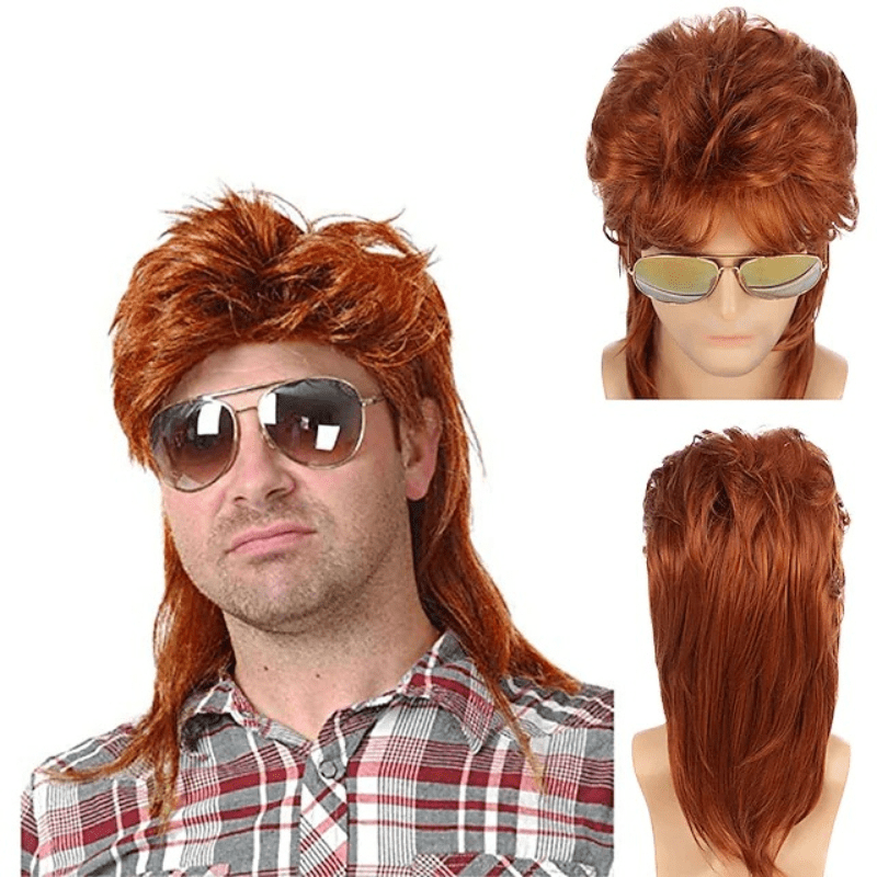 Top-selling costume wigs for men for 70s and 80s themed parties. Featuring a brown fancy party accessory perfect for cosplaying.