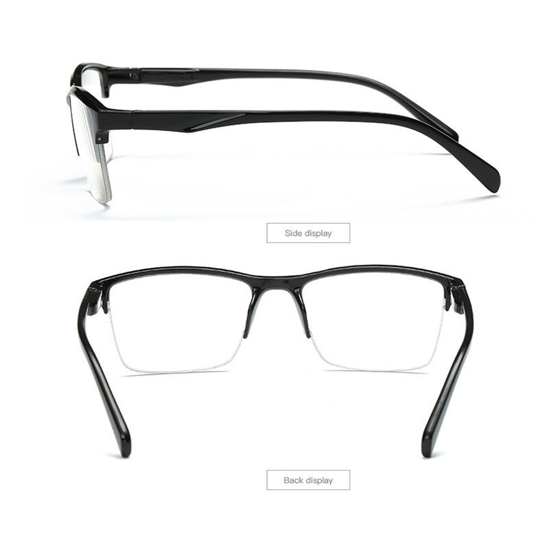 Men and women black resin reading glasses with half frame, portable and ultralight. Ideal for gifts.