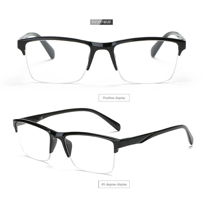 Men and women black resin reading glasses with half frame, portable and ultralight. Ideal for gifts.