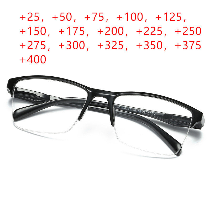 Men and women black resin reading glasses with half frame, portable and ultralight. Ideal for gifts.