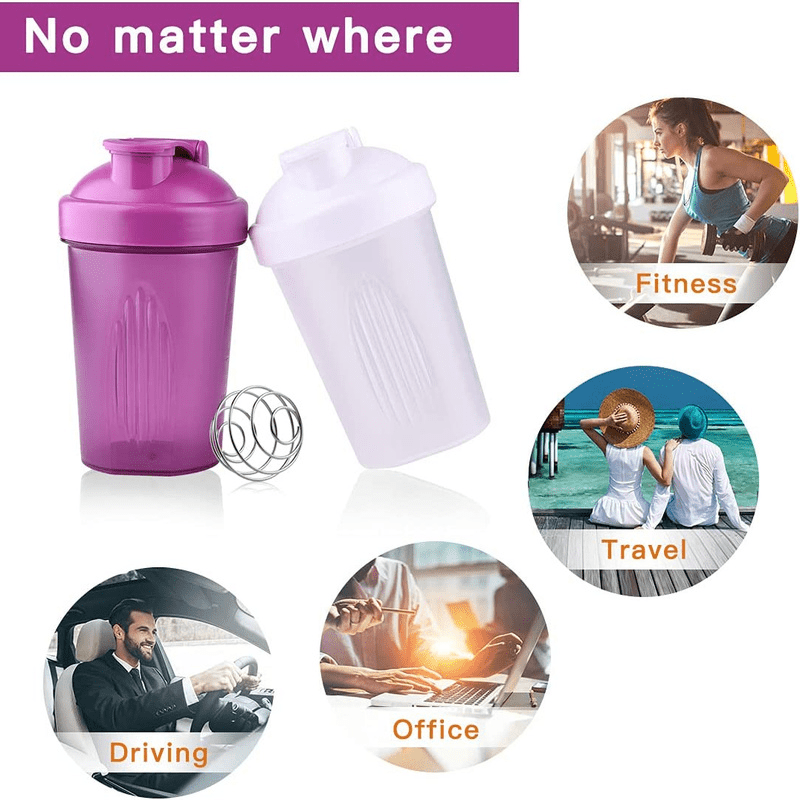 400ML Blender Shaker Bottle, zanglamas whisk to'pi bilan, oqmas va BPA-siz protein kokteyllari va mashg'ulotlar uchun. Sport zalida va maktabda ideal.