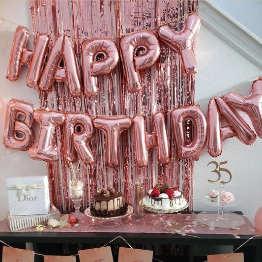 Rose gold Happy Birthday balloon set, ideal for party décor and photos