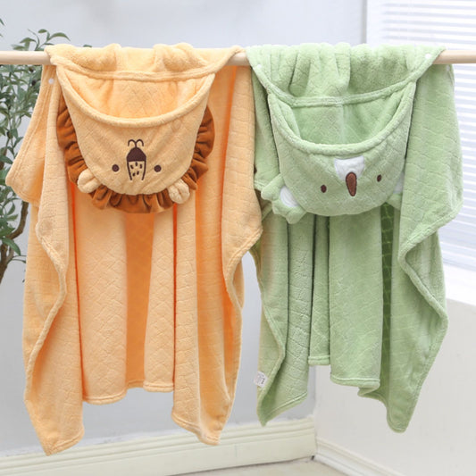 Soft and absorbent hooded bath towel cape for boys and girls aged 4-12 featuring cute cartoon characters like koalas and lions. Perfect as a gift for Christmas, Halloween, or Thanksgiving Day.