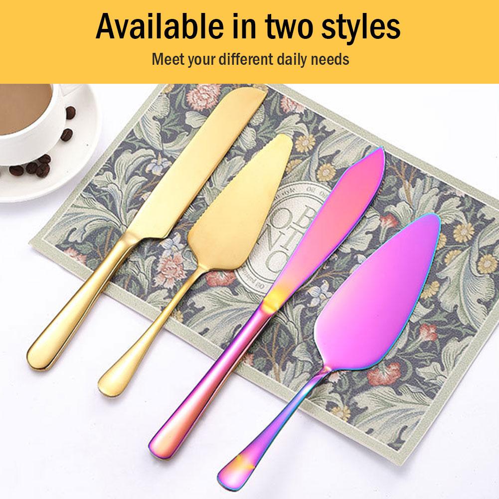 Cake cutting set including stainless steel spatula, knife, and pizza cutter for baking and pastry needs.