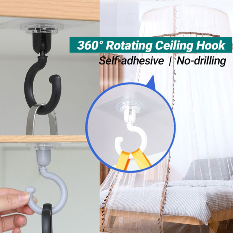 360° Rotatable Ceiling Wall Hook for Dome Bed Canopy, Mosquito Netting, and More - Easy Self-Adhesive Installation, Convenient Bathroom Accessory