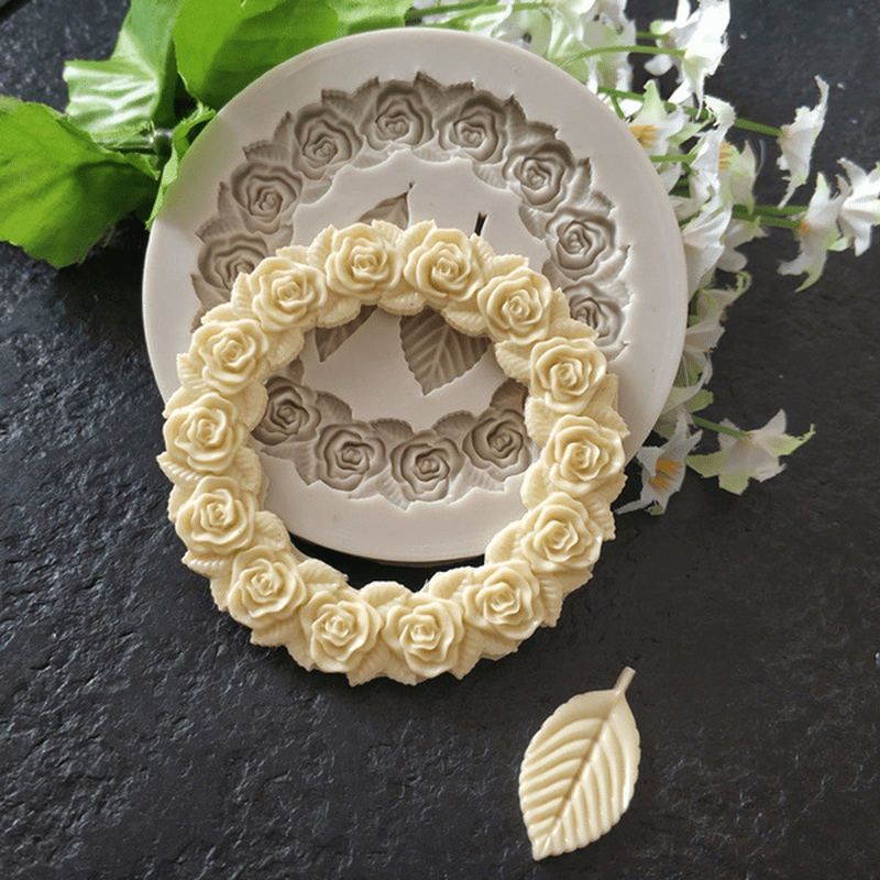 Silicone Rose Wreath Chocolate Mold - Create Beautiful DIY Cakes with Flower Shape Candy - Perfect for Baking and Decorating - Fondant Mold for Kitchen Gadgets and Accessories