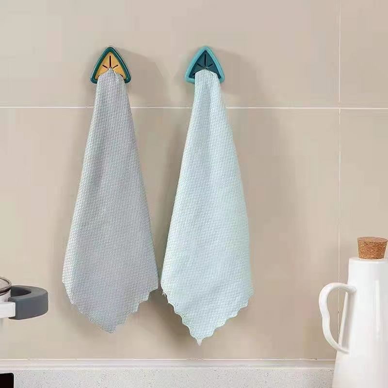 Wall-mounted hand towel holder with 4 towel stopper dishcloth hooks - perfect for the bathroom, kitchen, or toilet. No need for punching holes in walls, making it a convenient and practical addition to any home kitchen. Essential for holding dish towels