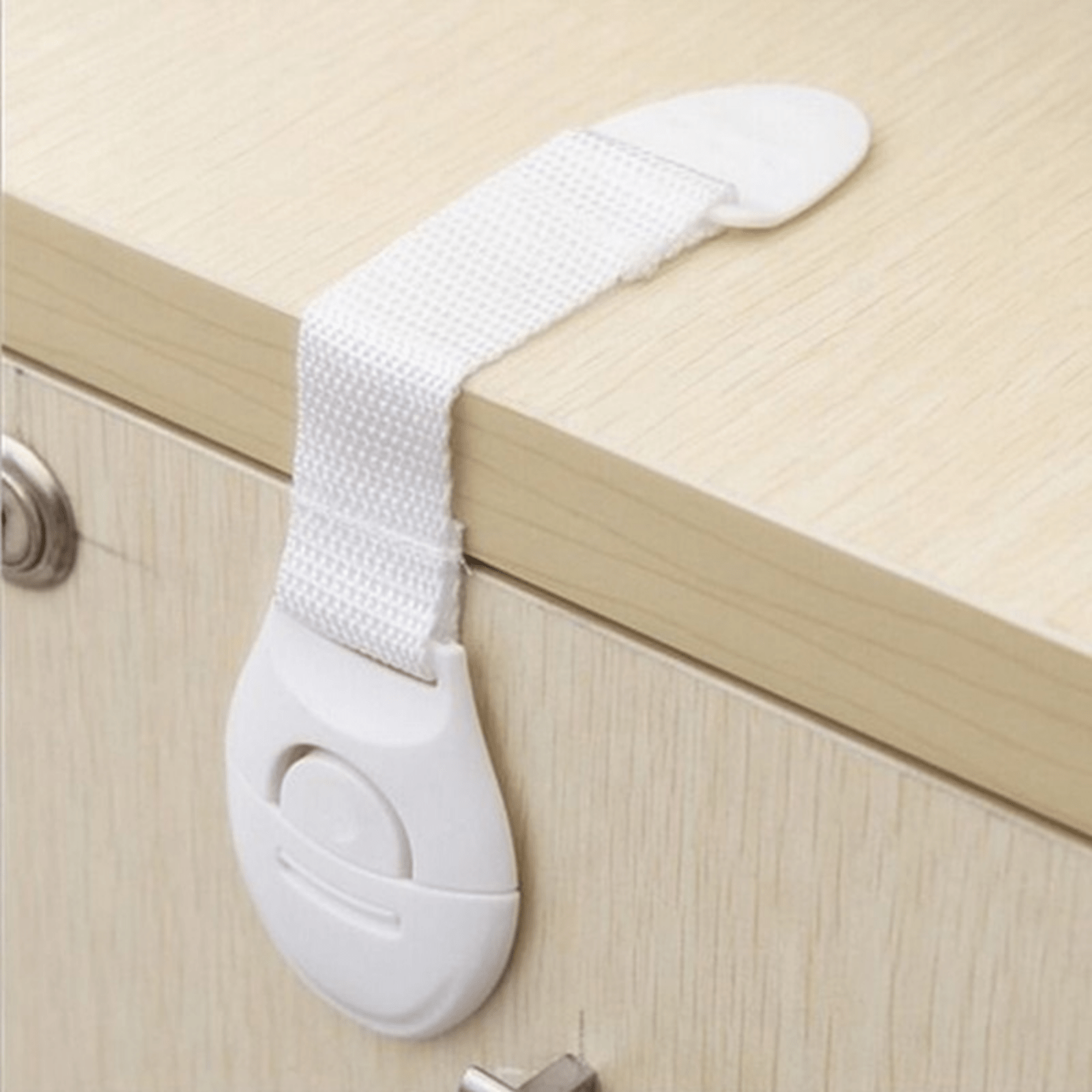 Set of 10 White Safety Locks for Childproofing Cabinets and Drawers, Made of Phthalate-Free Plastic for Secure Door Protection and Locking Safety